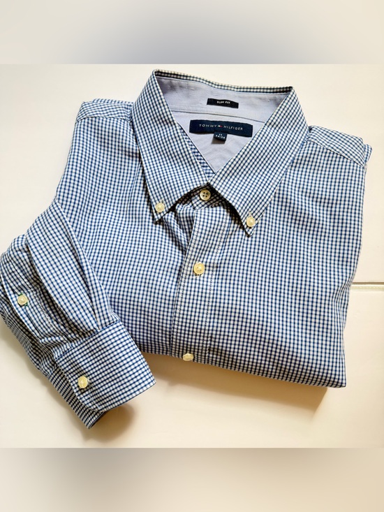 Tommy Hilfiger Other - Tommy Hilfiger Blue Check Slim Fit Button-Down Shirt 17 34-35